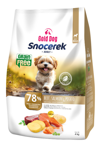 Gold Dog Snocerek Grain Free dla Buldoga Beef ,Salmon & Potato 4kg Small Breeds