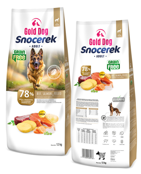 Gold Dog Snocerek Grain Free Beef ,Salmon & Potato 12kg Medium end Large Breeds